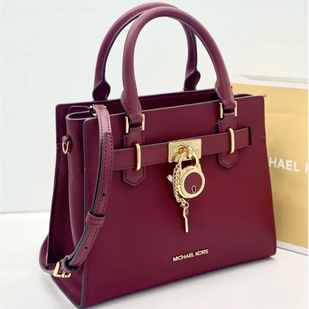 Michael Kors Hamilton Small Leather Satchel Crossbody Dark Cherry